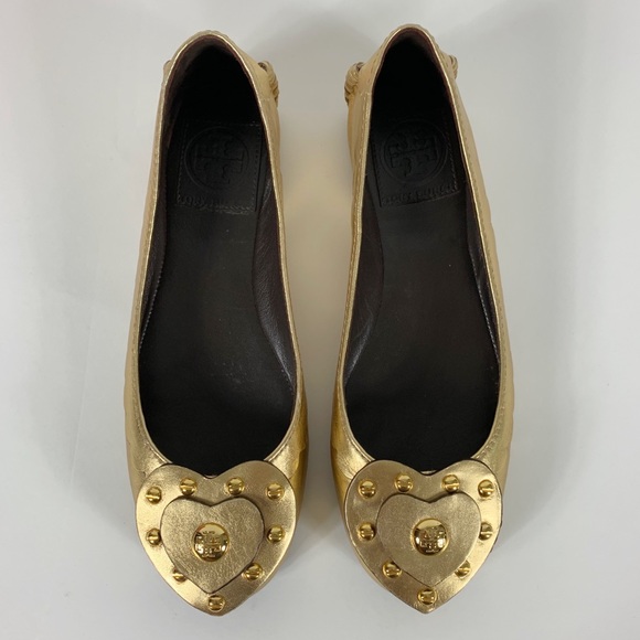 TORY BURCH Gold Heart Ballet Flats - Picture 2 of 16